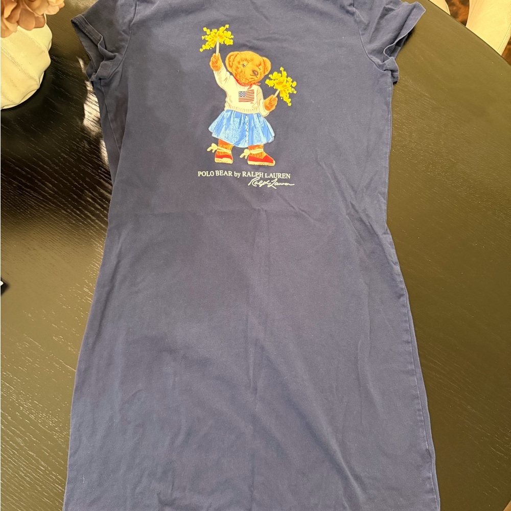 Ralph Lauren Navy Tee with Polo Bear Holding Yellow Flowers